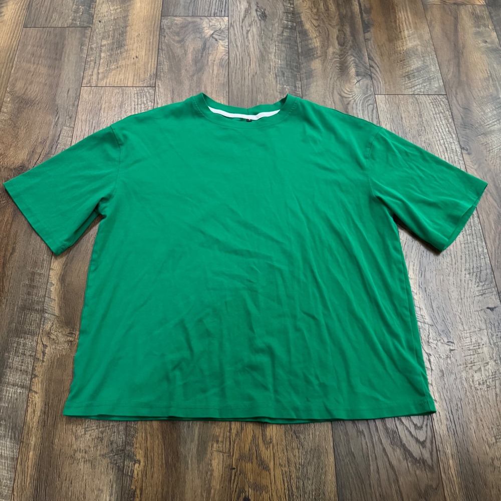 Green Short Sleeve Crew Neck T-Shirt Back Seam Detail Cotton Blend Small